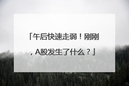 午后快速走弱！刚刚，A股发生了什么？